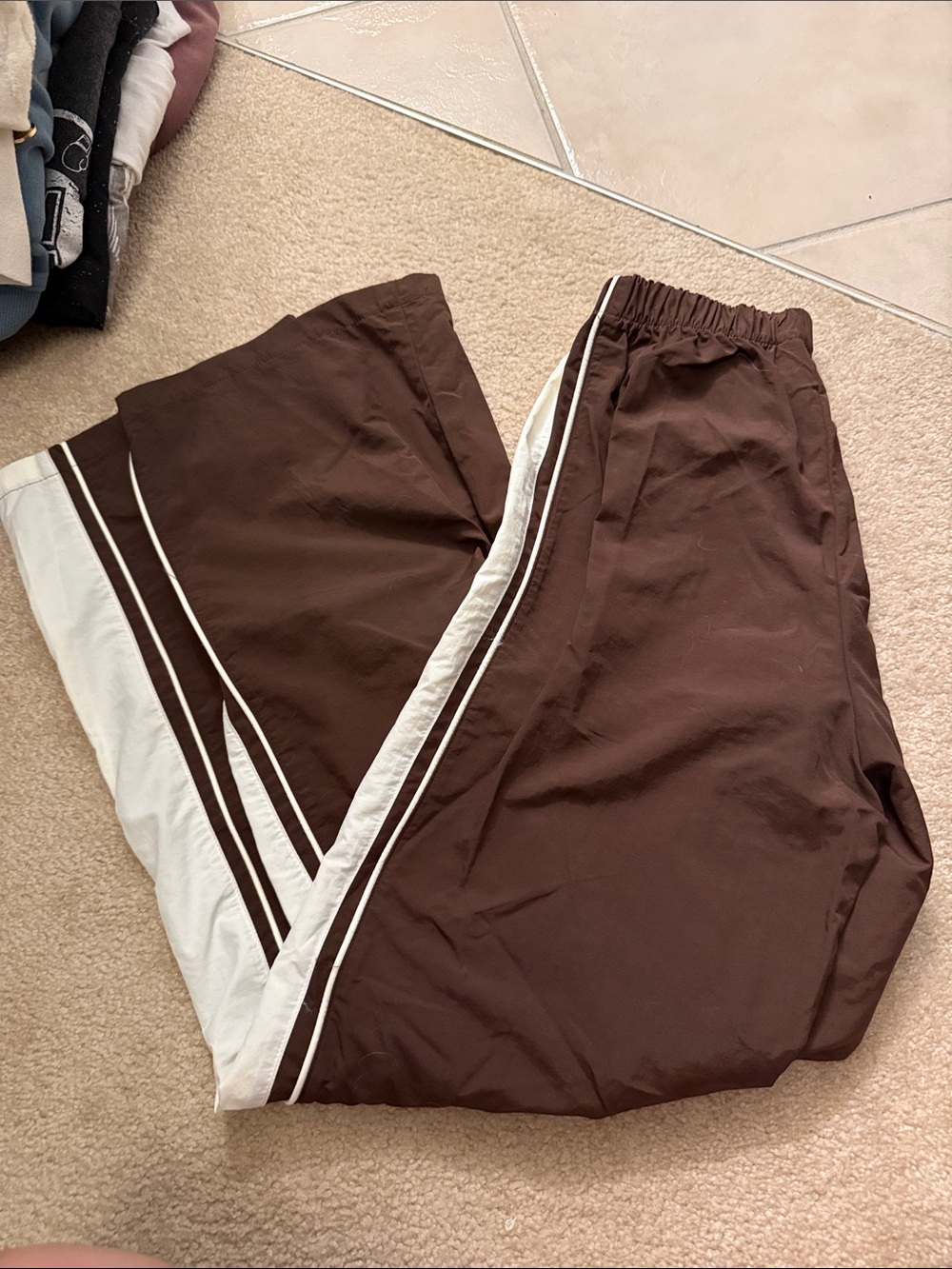 No Boundaries Brown Track Pants with White Side Stripes